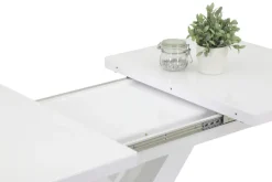 Esstisch ELVIRA 120 (160) cm x 80 cm Glasplatte weiß/silberfarbig