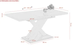 Esstisch ELVIRA 120 (160) cm x 80 cm Glasplatte weiß/silberfarbig