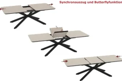 Esstisch LUCCA, Holznachbildung/Metall, 190 (250) x 103 x 75 cm Grau/Schwarz
