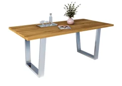 Esstisch ROMINA 160 x 100 cm Eiche massiv/ edelstahlfarben