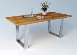 Esstisch ROMINA 160 x 100 cm Eiche massiv/ edelstahlfarben