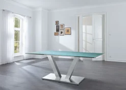 Esstisch SETA 160-250 x 90 cm Edelstahl/Glas grau