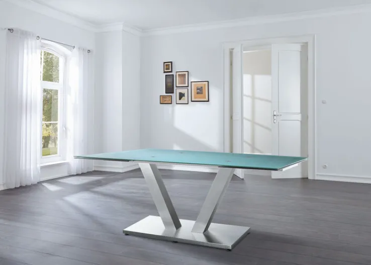 Esstisch SETA 160-250 x 90 cm Edelstahl/Glas grau