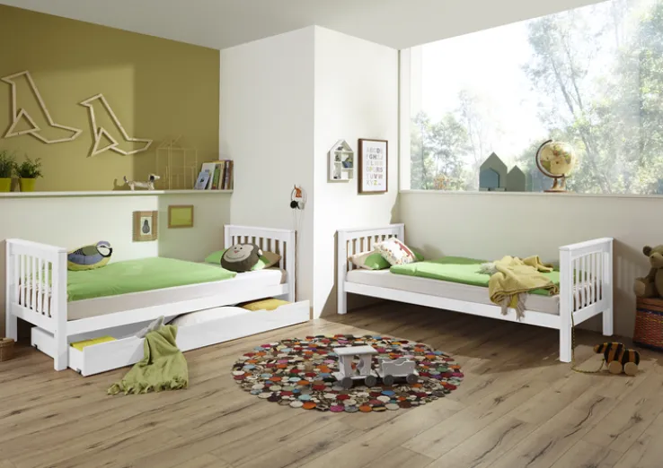 Kinder Etagenbett 140 x 200 cm mit Bettkasten weiß