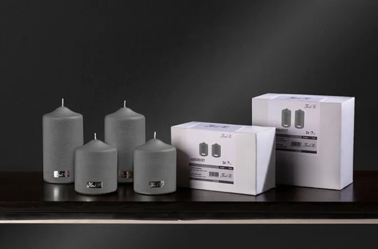 Fink Stumpenkerze METALLIC 2er Set je 15 cm grau gebürstet