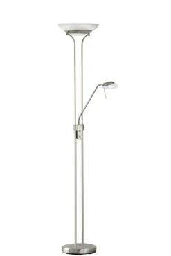 FISCHER & HONSEL Deckenfluter POOL, mit Leselampe, Metall/Glas, Höhe 182 cm Durchmesser 32 cm, matt Nickelfarbig/Alabasterfarbig