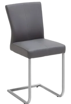 Freischwinger Stuhl Kunstleder grau/Edelstahl