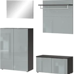 Garderobenkombination LEVIN 4-teilig 200 x 200 cm Glasfront Silbergrau/Graphit