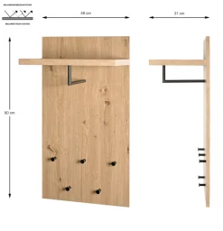 Garderobenpaneel PARMA1 Eiche-Dekor/schwarz 48 x 90 cm