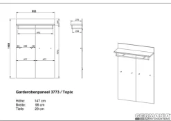 Garderobenpaneel THEO 96 x 147 cm Weiß/ Navarra Eiche NB