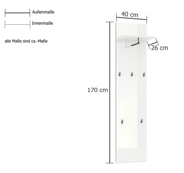 Garderobenpaneel VERONA 40 x 170 cm weiß Lack Dekor