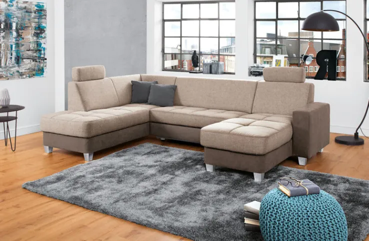 GIOVANNI D'Alberto Wohnlandschaft 165 x 301 x 198 cm Stoffbezug beige/braun