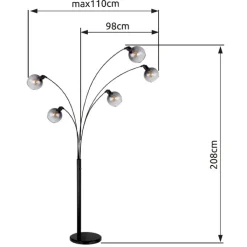 GLOBO Bogenlampe SEYMOUR 5-flg schwarz