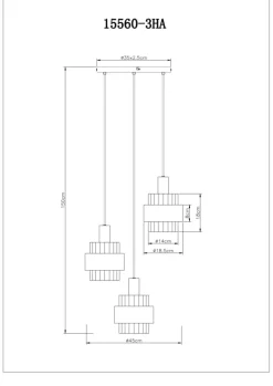 GLOBO Pendelleuchte MILLEY, höheneinstellbar 80-150 cm, Metall/Glas, E27, 3 Brennstellen, 180 W, Schutzklasse 1, IP20, Braun/Schwarz/Goldfarbig