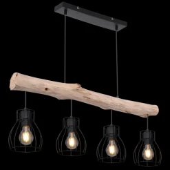 GLOBO Retrofit Balkenpendel MINA II 4-flg schwarz /Holz naturfarbig