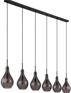 GLOBO Retrofit Balkenpendel OSKUS 6-flg schwarz /Rauchglas
