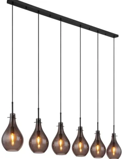 GLOBO Retrofit Balkenpendel OSKUS 6-flg schwarz /Rauchglas
