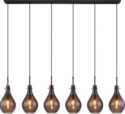 GLOBO Retrofit Balkenpendel OSKUS 6-flg schwarz /Rauchglas