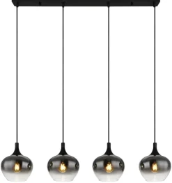 GLOBO Retrofit Balkenpendel MAXY 4-flg schwarz /Rauchfarbig