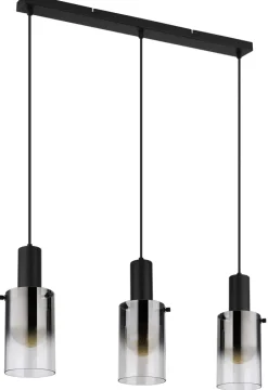 GLOBO Retrofit Balkenpendel FLORENTINA 3-flg schwarz /Rauchglas