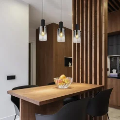 GLOBO Retrofit Balkenpendel FLORENTINA 3-flg schwarz /Rauchglas