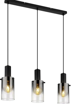 GLOBO Retrofit Balkenpendel FLORENTINA 3-flg schwarz /Rauchglas