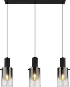 GLOBO Retrofit Balkenpendel FLORENTINA 3-flg schwarz /Rauchglas