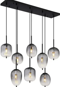 GLOBO Retrofit Balkenpendel ATTILA 8-flg schwarz /Rauchglas