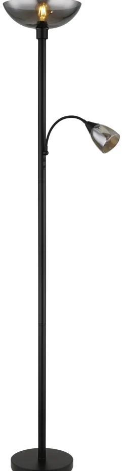 GLOBO Retrofit Deckenfluter mit Leselampe BLADE schwarz /Rauchglas