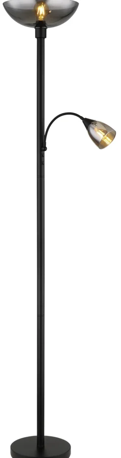 GLOBO Retrofit Deckenfluter mit Leselampe BLADE schwarz /Rauchglas