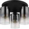 GLOBO Retrofit Deckenlampe FLORENTINA 3-flg schwarz /Rauchglas