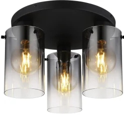 GLOBO Retrofit Deckenlampe FLORENTINA 3-flg schwarz /Rauchglas