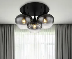 GLOBO Retrofit Deckenlampe MAXY 3-flg schwarz /Rauchglas