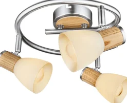 GLOBO Retrofit Deckenlampe 3 Spots Ø 25 GYLFI Nickel mit hellem Holz