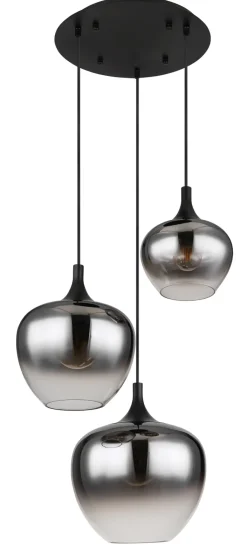 GLOBO Retrofit Pendelleuchte MAXY 3-flg schwarz /Rauchglas
