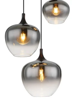 GLOBO Retrofit Pendelleuchte MAXY 3-flg schwarz /Rauchglas