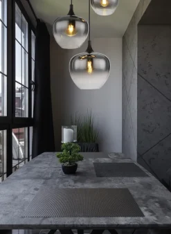 GLOBO Retrofit Pendelleuchte MAXY 3-flg schwarz /Rauchglas