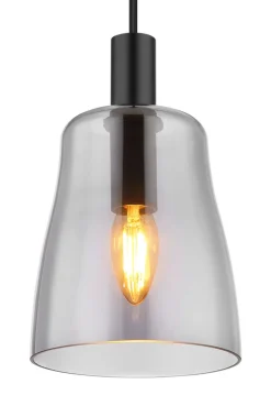 GLOBO Retrofit Pendelleuchte GARRI 15 cm schwarz /rauchfarbig