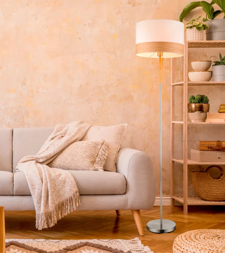 GLOBO Retrofit Stehleuchte CHIPSY beige /Holzdekor