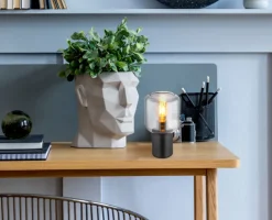 GLOBO Retrofit Tischlampe NINJO schwarz /rauchfarbig