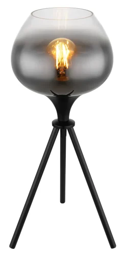 GLOBO Retrofit Tischlampe MAXY 45 cm schwarz /Rauchglas