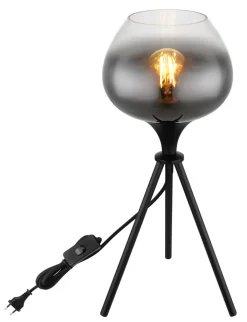 GLOBO Retrofit Tischlampe MAXY 45 cm schwarz /Rauchglas