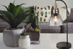 GLOBO Retrofit Tischlampe MATTEA 55 cm schwarz /Holzdekor