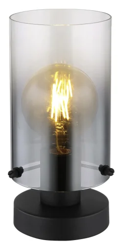 GLOBO Retrofit Tischlampe FLORENTINA 26 cm schwarz /Rauchglas