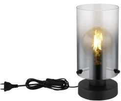 GLOBO Retrofit Tischlampe FLORENTINA 26 cm schwarz /Rauchglas