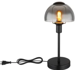 GLOBO Retrofit Tischlampe KOKKINI schwarz-goldfarbig /rauchfarbig
