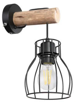 GLOBO Retrofit Wandleuchte MINA II schwarz /Holz naturfarbig