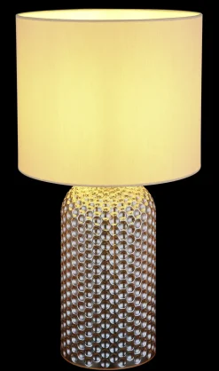 GLOBO Tischlampe SOFIA, Glas/Textil, Höhe 50 cm, E27, Schutzklasse 2, IP20, Beige