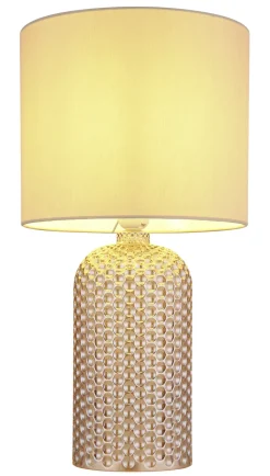 GLOBO Tischlampe SOFIA, Glas/Textil, Höhe 50 cm, E27, Schutzklasse 2, IP20, Beige