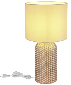 GLOBO Tischlampe SOFIA, Glas/Textil, Höhe 50 cm, E27, Schutzklasse 2, IP20, Beige